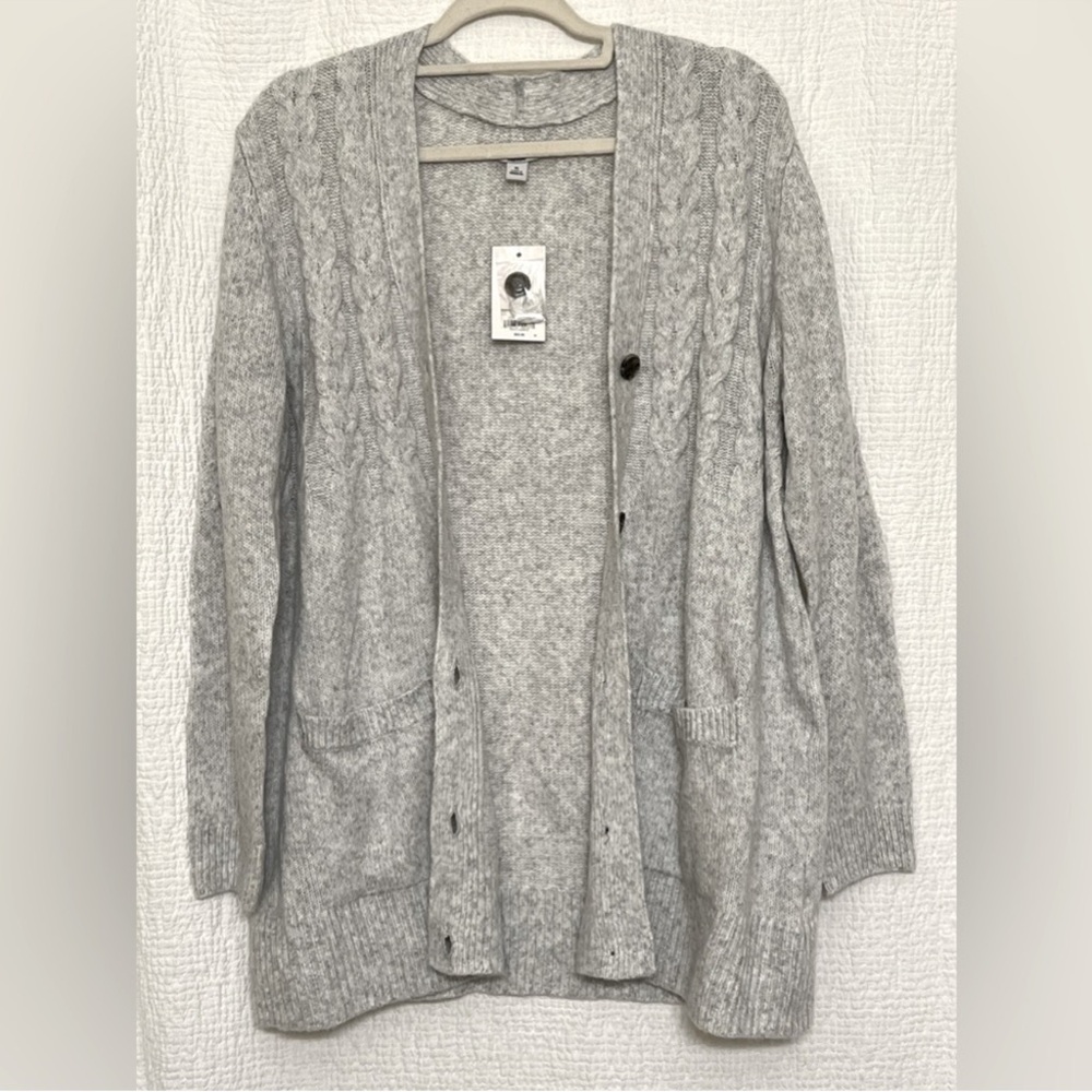 Croft & Barrow NWT Gray Cable Knit Cardigan Sweater With Pockets — Size XL🌸